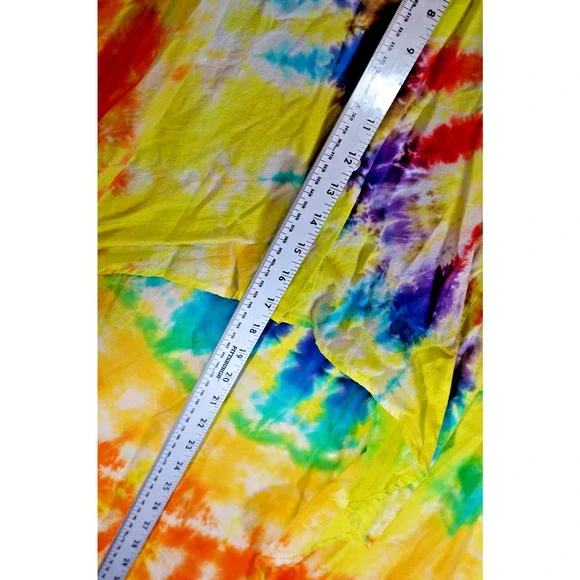 Luxe Artisan Hand Dyed Rainbow Tie-Dye Asymmetric Hem Dress Size Small - Picture 7 of 14